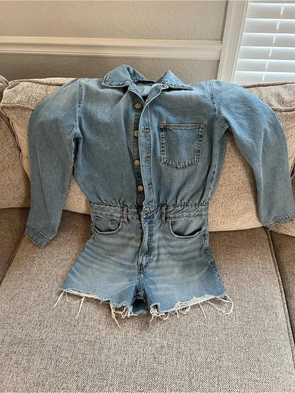 Zara Light Blue Denim Jean Shorts Romper